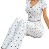 Romantic Heart Print Pajama Set For Women With Breathable Polyester Fabric For Casual Sleepwear And Lounging