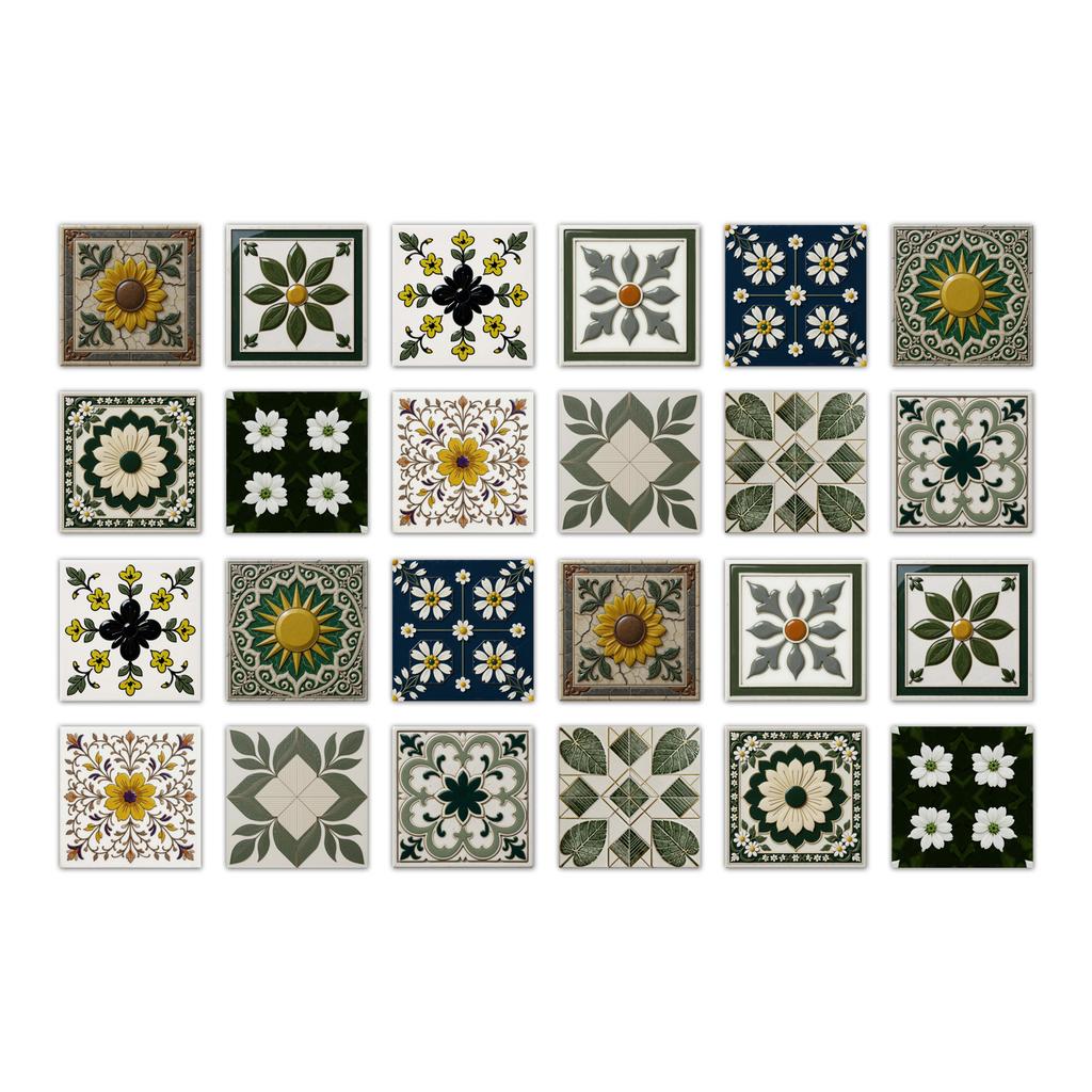 24pcs Mandala Wall Stickers Kitchen Self-Adhesive Waterproof Tile Stickers Bathroom Decor Moroccan Pvc Decal