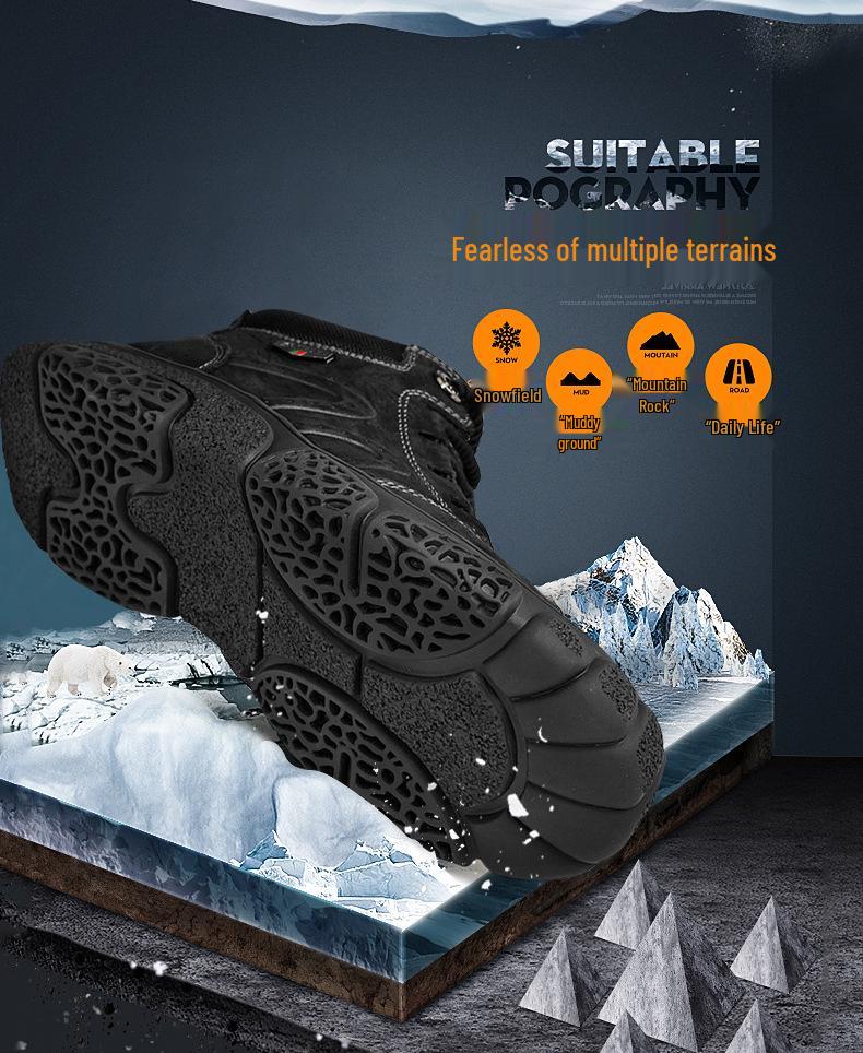 Men's Winter Cowhide Martin Boots with Thick Soles and Plus Velvet Lining for Snow and Outdoor Mountaineering