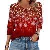 Women's Fashion Casual 3/4 Christmas Print Color Shirt Women's Round Neck Tops
