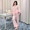 Women's Ice Silk Pajama Set: Long Sleeve, Floral Design, Luxury Imitation Silk for Spring and Autumn