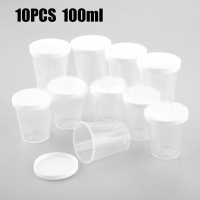 10PCS 100ml Transparent Medicine Measuring/Measure Cups With Lids Plastic Cups