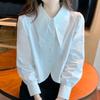Blusa Elegante Blanca para Mujer con Cuello Grande y Manga Larga Dobladillo Curvo Camisas Casuales de Oficina
