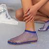 Sandali estivi con punta tonda, stivali corti con diamanti in rete cava - Scarpe basse, sexy, di grandi dimensioni