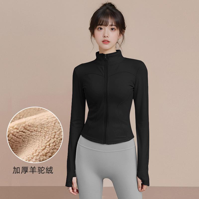 Fleece thickened yoga clothes women's new running sports training yoga jacket fitness long-sleeved stand-up neck zipper top
