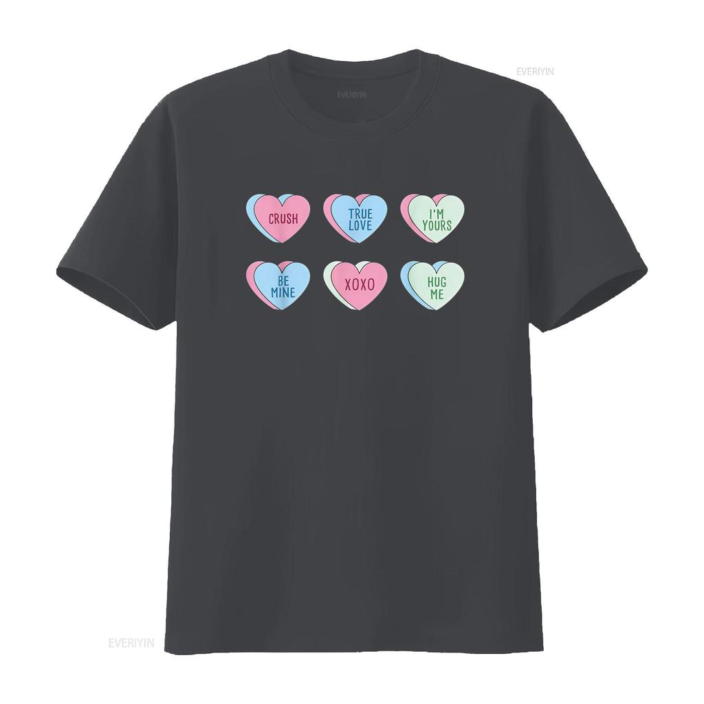 Womens Valentine s Day Hearts Candy T Shirt Black vintage Washed fashion streetwear Soft graphic Casual homme Stylish Slightly