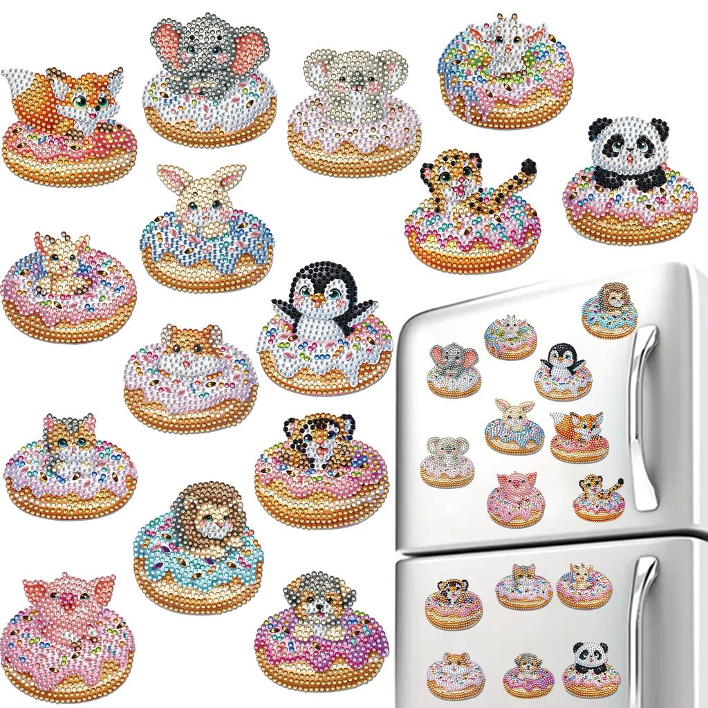 15pcs 2D/Flat Acrylic DIY Art Fridge Magnet Refrigerator Sticker Special-Shaped Drill for Adults Beginners Home Decor