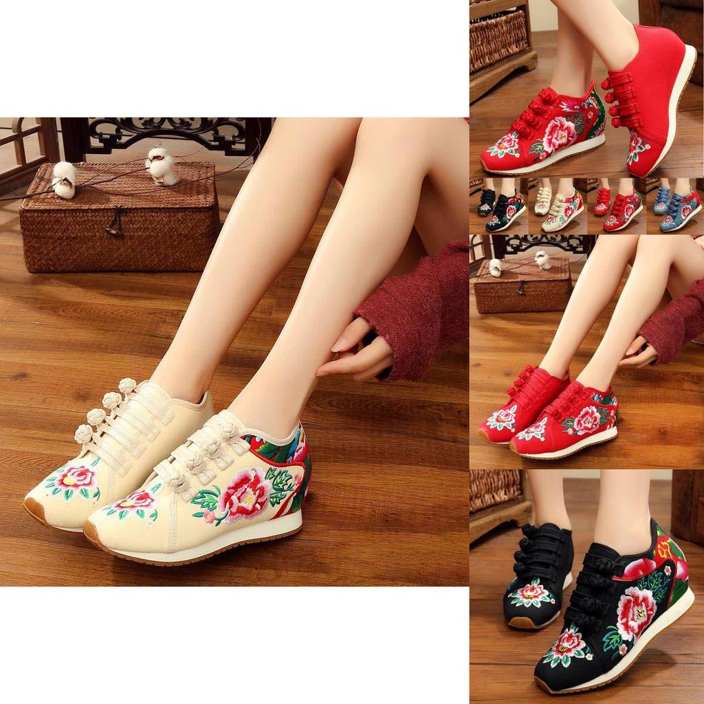 Premium Quality Casual Sports Fashion Inside Increases Chinese Embroidered National Shoes Sneskers For Women