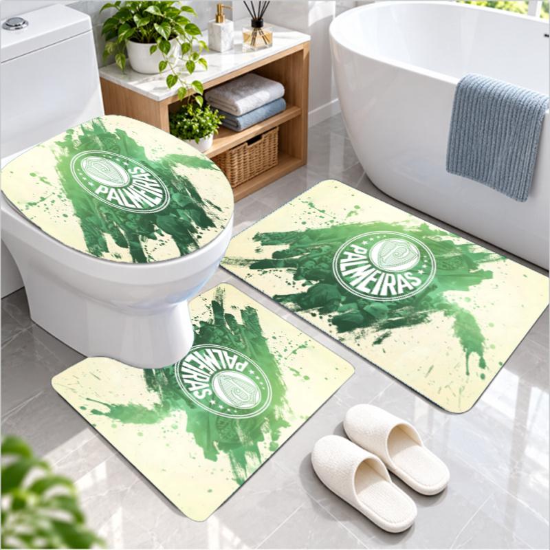 Clube de Regatas do Palmeiras Toilet Mat 3-Piece SetU-Shaped Anti-Slip Bathroom Floor Mats with Bathtub Mat Soft Absorbent Non-Slip Toilet Rug