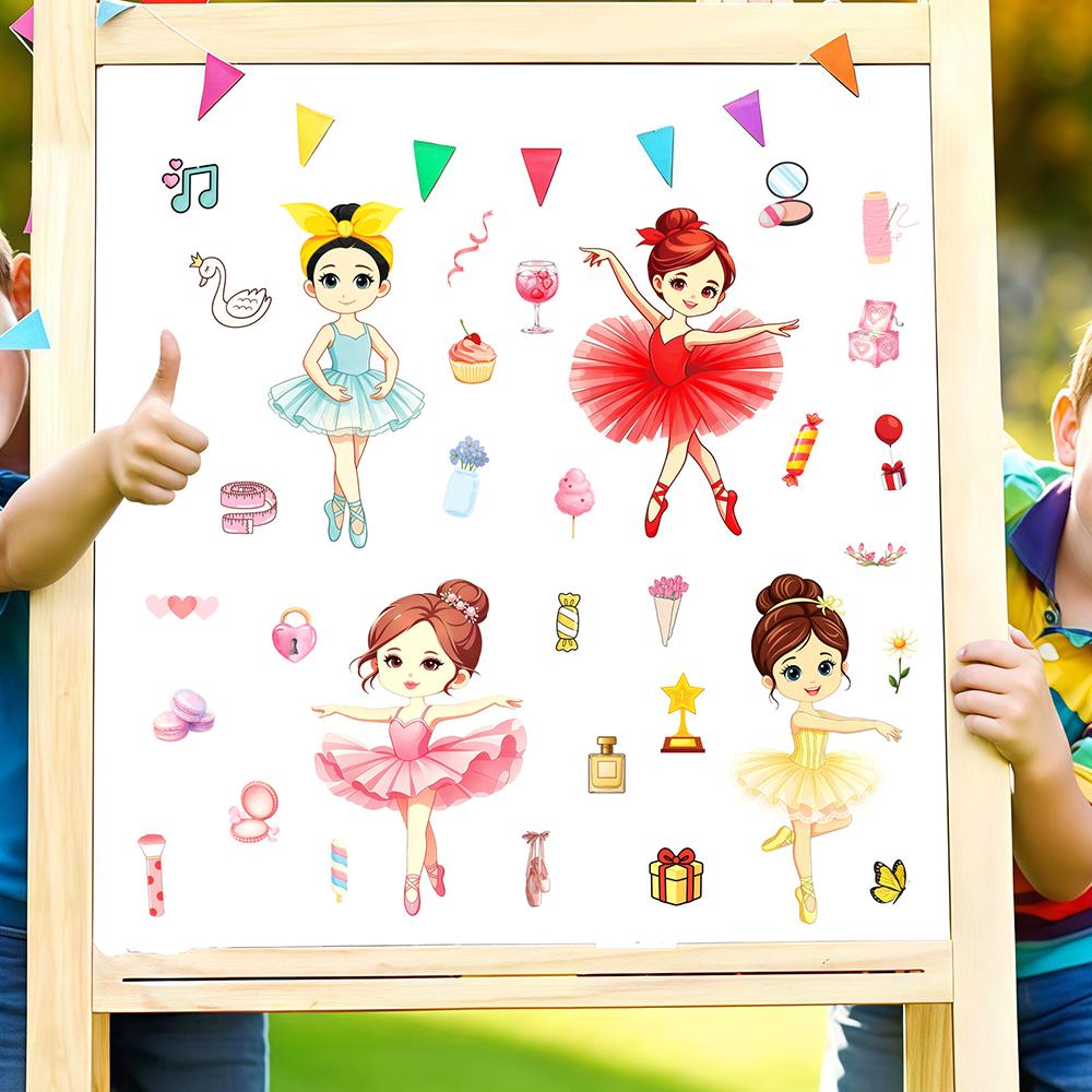 8/16Sheets Cartoon Ballet Girl Making Face Puzzle Stickers DIY Notebook Children Educational Toys Waterproof Party Gift Stickers