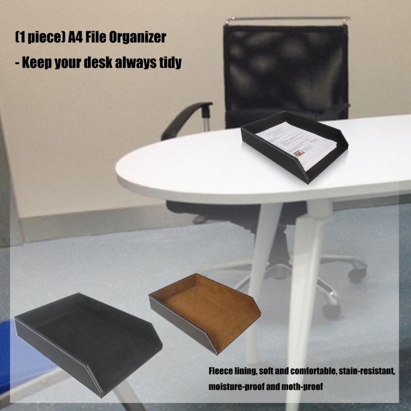 File Storage Tray Desk Organizers File Holders For A4 Documents Combining Textured PU Leather Surfaces And Sturdy Base