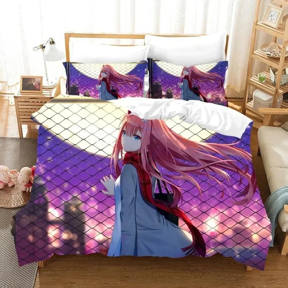Anime Darling In the Franxx Zero Two 02 Bedding Set Duvet Cover Sheet Printed Pillowcase Full Queen King Size Comforter Bedroom