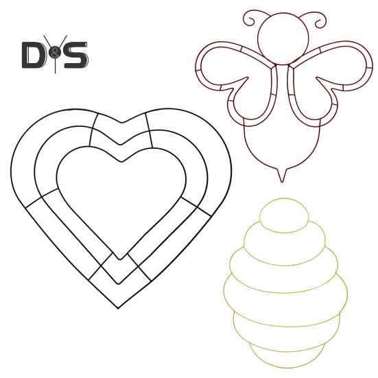 Bienenstock-Kranzrahmen, Herz-Metalldrahtform, bienenförmige Drahtrahmen-Kranzform für Blumenbänder, DIY-Kranz, Heimdekoration