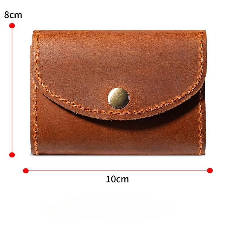 Vintage Crazy Horse Leather Card Holder for Women, Men Retro Accordion Design Snap Closure Wallet with Multi-Card Slots Unisex