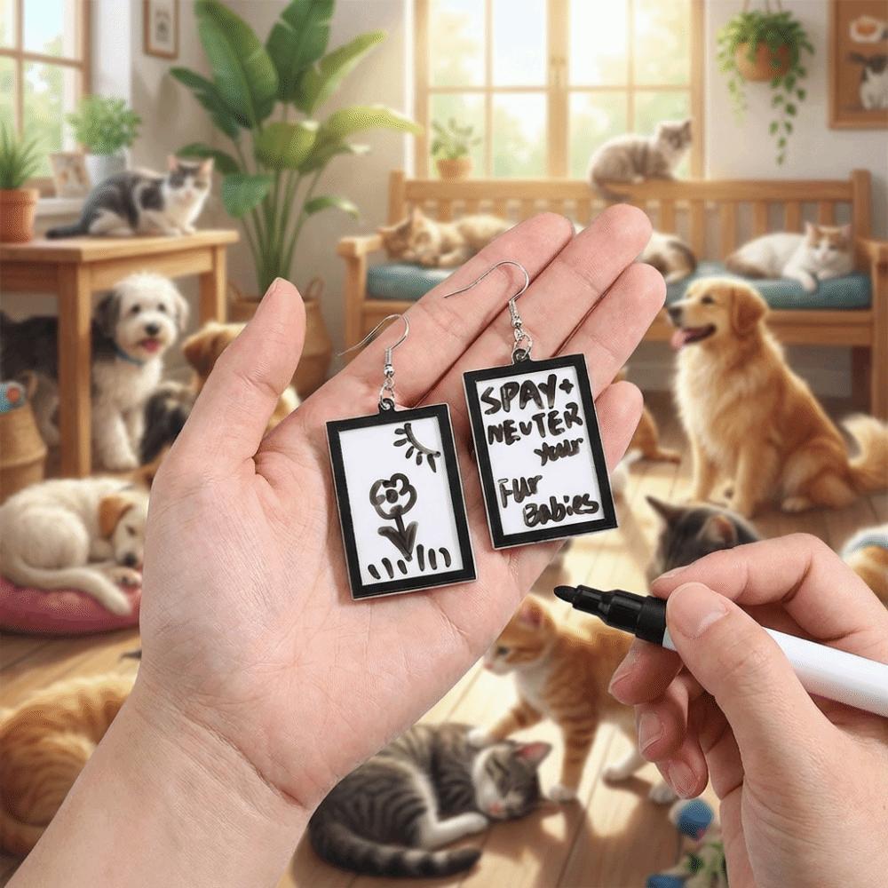 Acrylic Message Board Earrings Fun DIY Whiteboard Eardrop Minimalist with Marker Pen Erasable Drawing Board Dangler Women