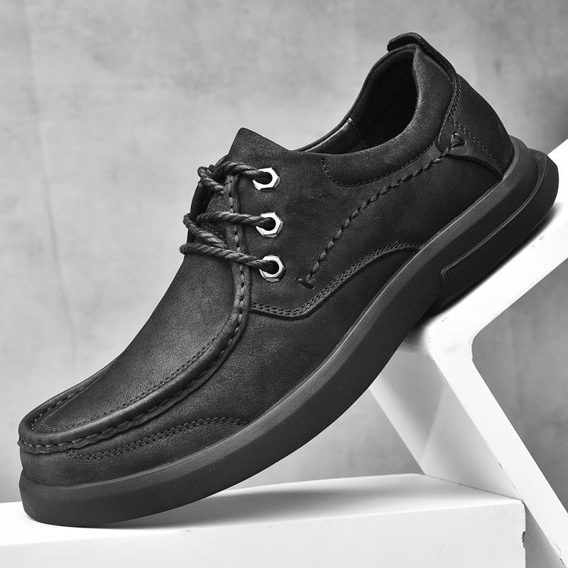 

Износостойкие, нескользящие, на шнуровке, на толстой подошве, универсальные, широкие, повседневные кожаные туфли, первый слой, мужская обувь из коровьей кожи 38