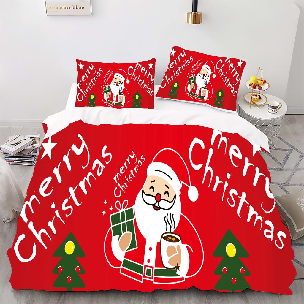 Christmas - Santa - Style Digital Printed Duvet Kit - Polyester - Bedroom Decor -1 Bed cover +2 Pillowcases (no pillow core)