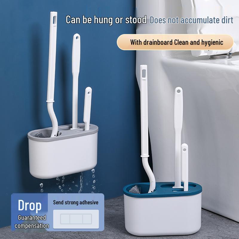 Silicone Japanese Wall-Mounted Elbow Toilet Brush with Base and Hard Bristles