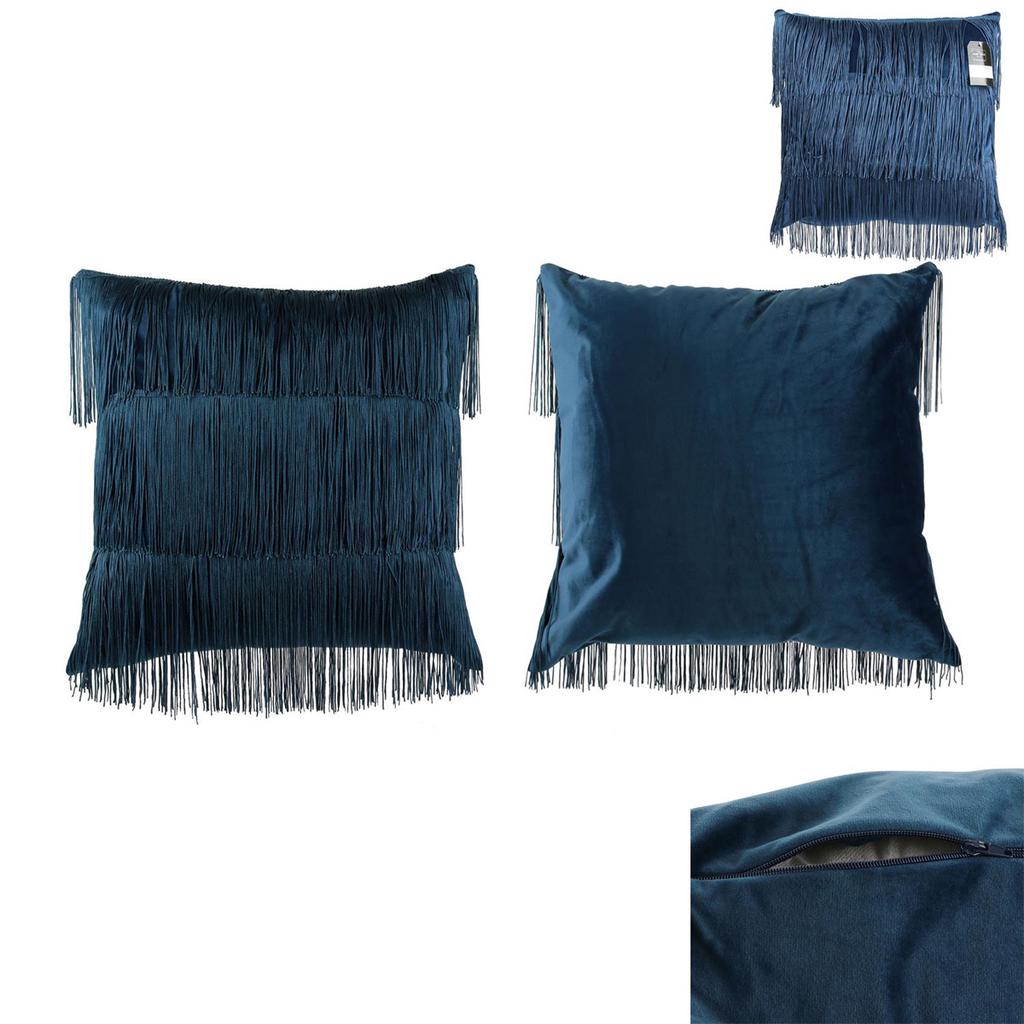 Les Trésors De Lily [Q4407] - Kissen Samt 'Charleston' blau - 40 cm