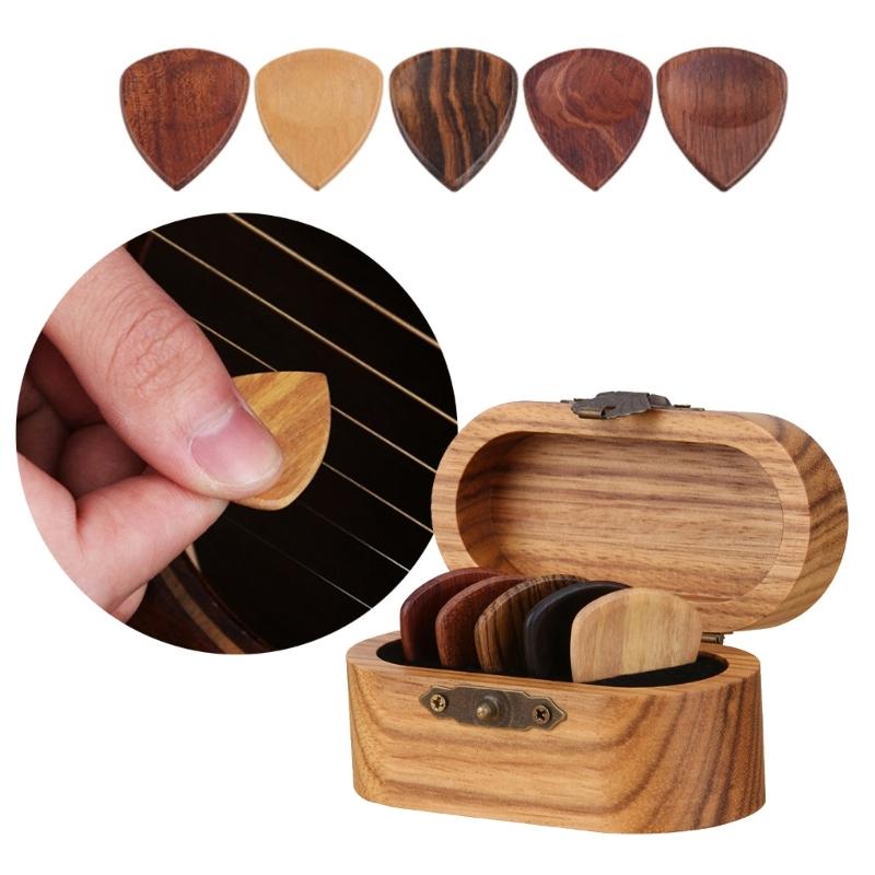 Wooden Guitar Pick Holder Set Mini Wooden Jewelry Organizers Wooden Guitar Plectrums for Electric Acoustic Bass Ukulele