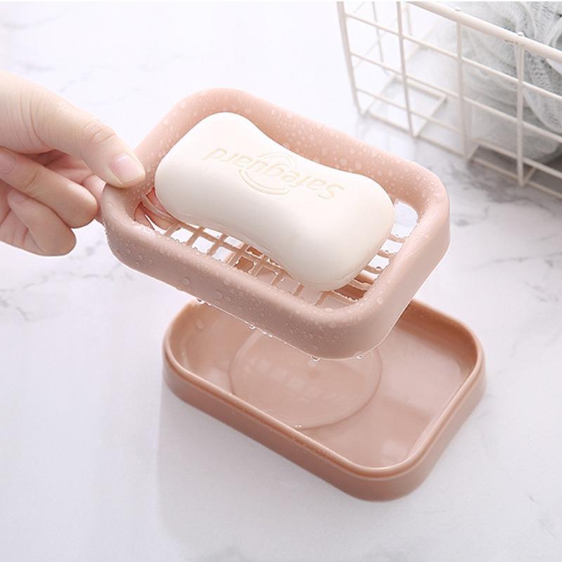 Grid Soap Box Bathroom Double-Layer Washstand Drain Soap Box Portable Water-Free Plastic Soap Box