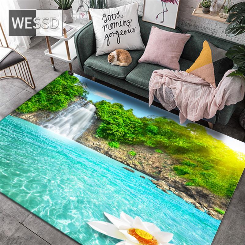 

Ковер с пейзажным узором для гостиной, большой 3D коврик с водопадом для журнального столика, противоскользящий коврик из губки, декоративный коврик для пола 160x200cm 1pcs