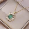 Luxury Female Crystal White Green Stone Pendant Necklace Vintage Gold Color Wedding  For Women