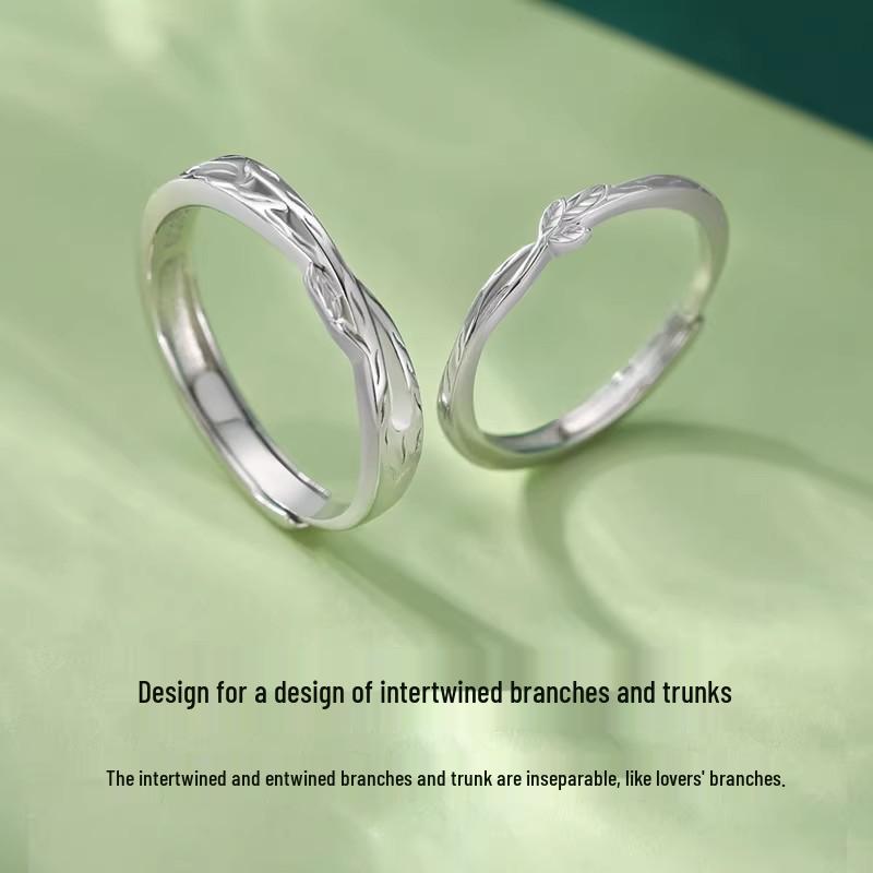 S999 Sterling Silver Lianli Branch Couple Ring Set - Luxurious Silver Rings for Men and Women