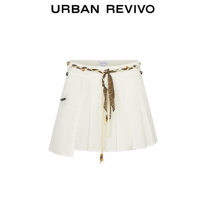 UR Women's Summer Pleated Mini Skirt with Braided Belt