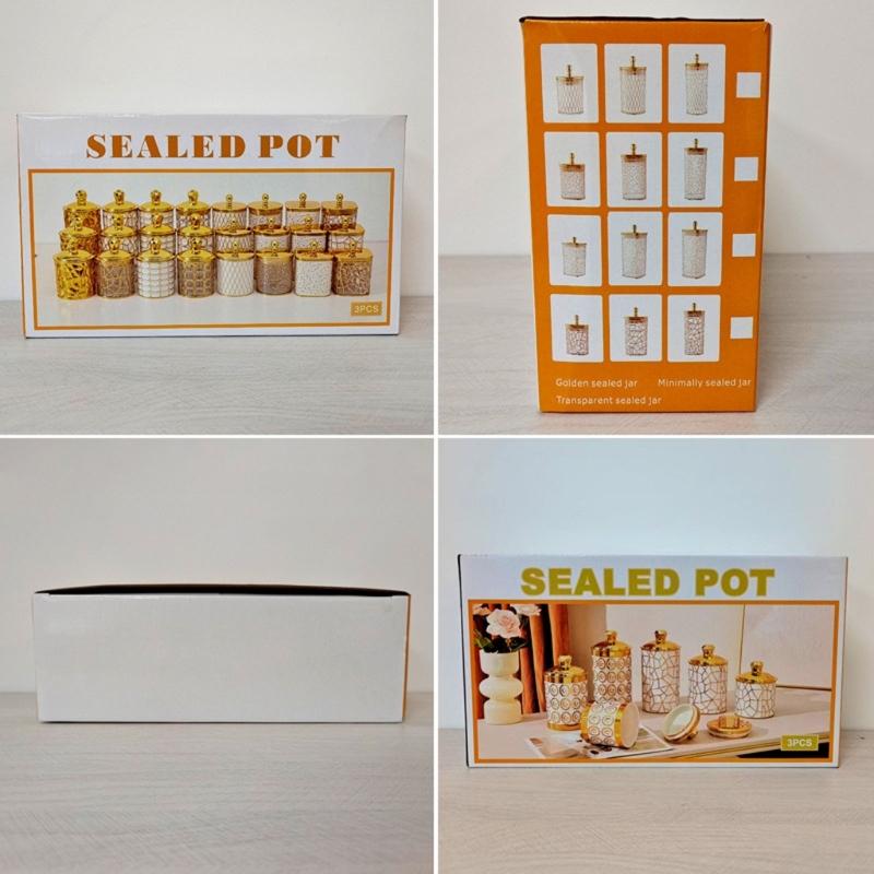 3 Pieces Gold Foil Candy Storage Container Clear PET Jars With Airtight Lids For Kitchen Pantries Organization