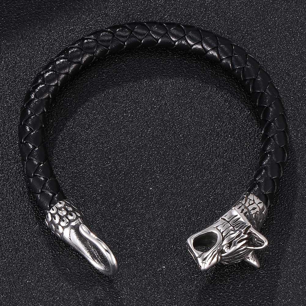 Stylish Wolf Head Braided Leather Bracelet