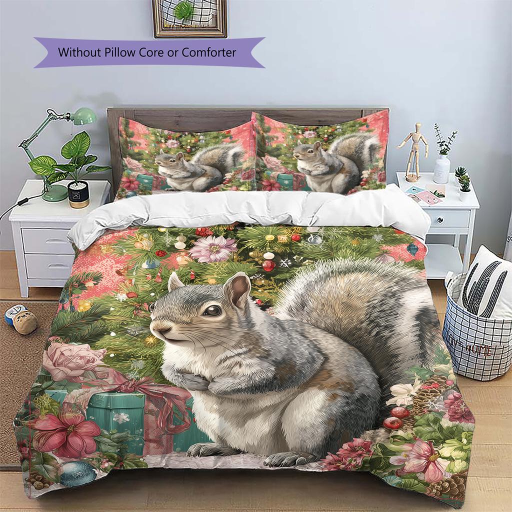 Squirrel Pattern Bedding Home Decoration Birthday Gift (1 * Duvet Cover + 2 * Pillowcase, Without Core)