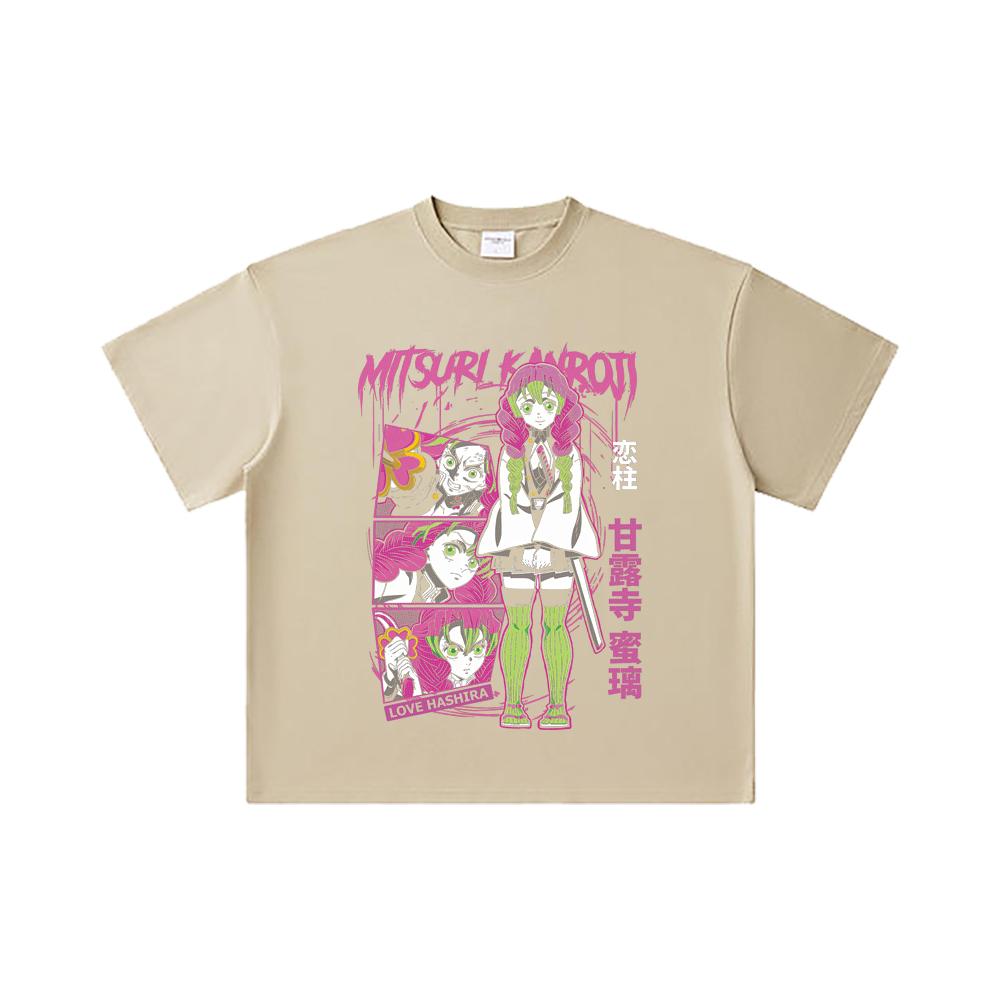 260 GSM Double Yarn 32 Count 100% Cotton Demon Slayer V50 Mitsuri Print Unisex Heavy Cotton T Shirt