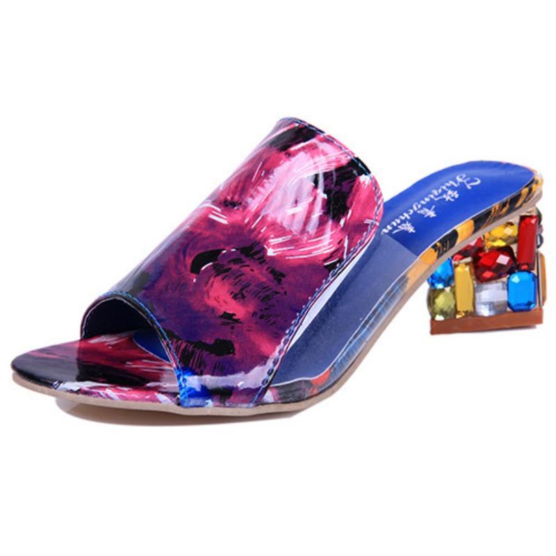

Women Block Heel Sandals Fashion Slip-On Low Heel Rhinestone Casual Sandals 41 фиолетовый