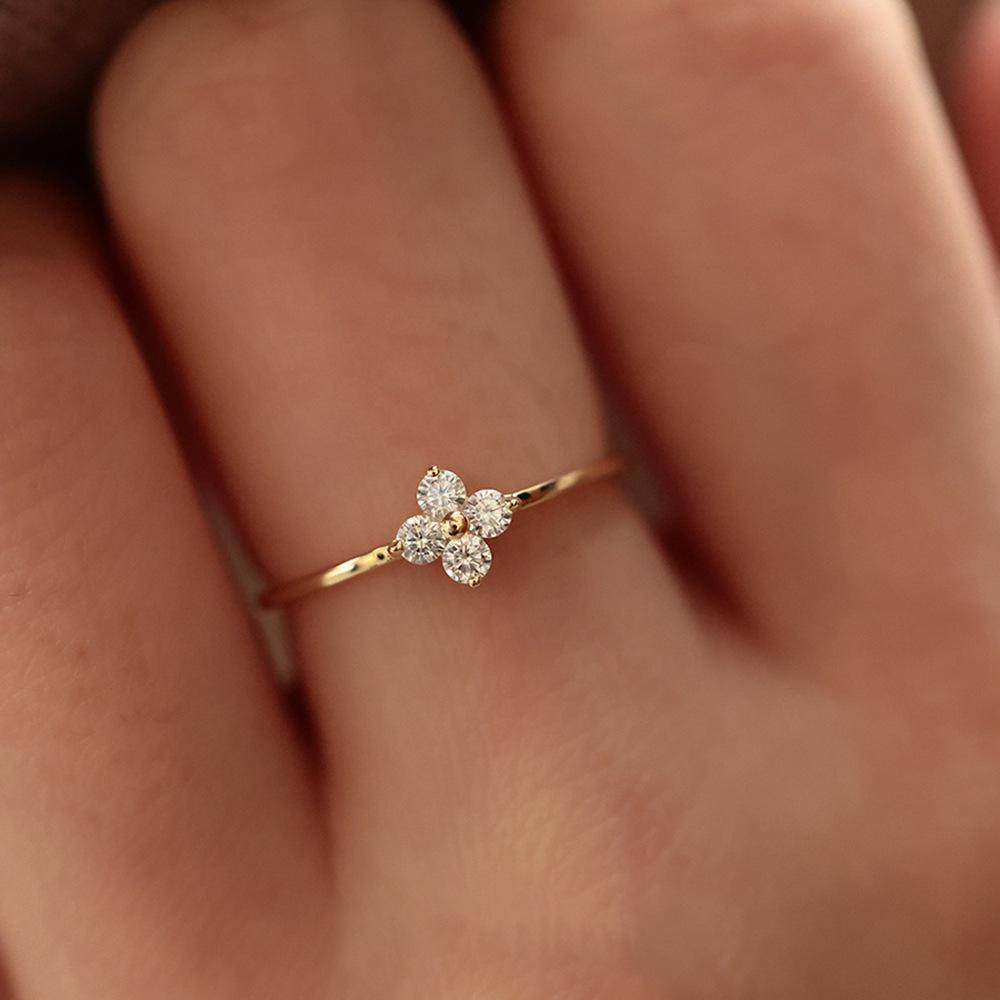 925 Silver Plated18K Gold Inlaid Zirconia Flower Ring for Women Exquisite Sweet Wedding Party Jewelry Accessories
