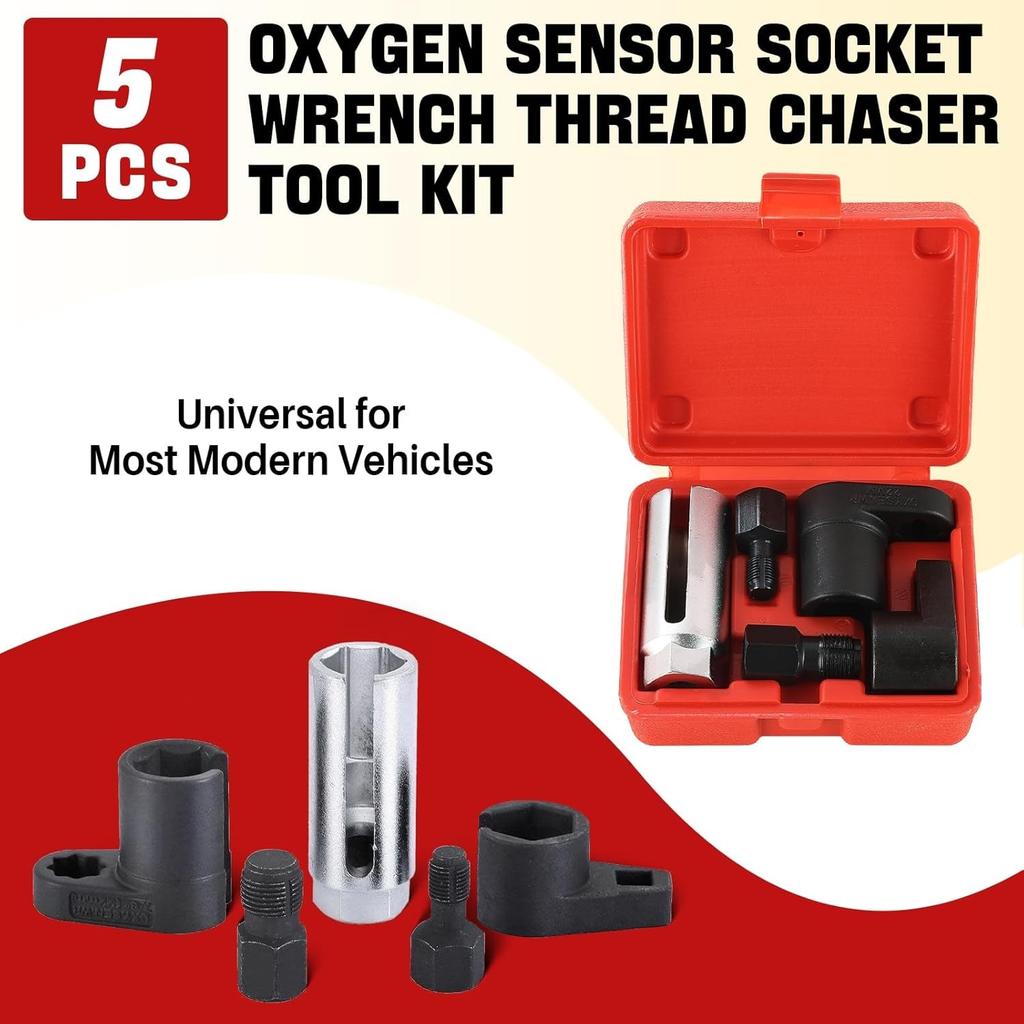 5PCS O2 Oxygen Sensor Socket | O2 Sensor Socket Offset Wrench Remover Tool Red
