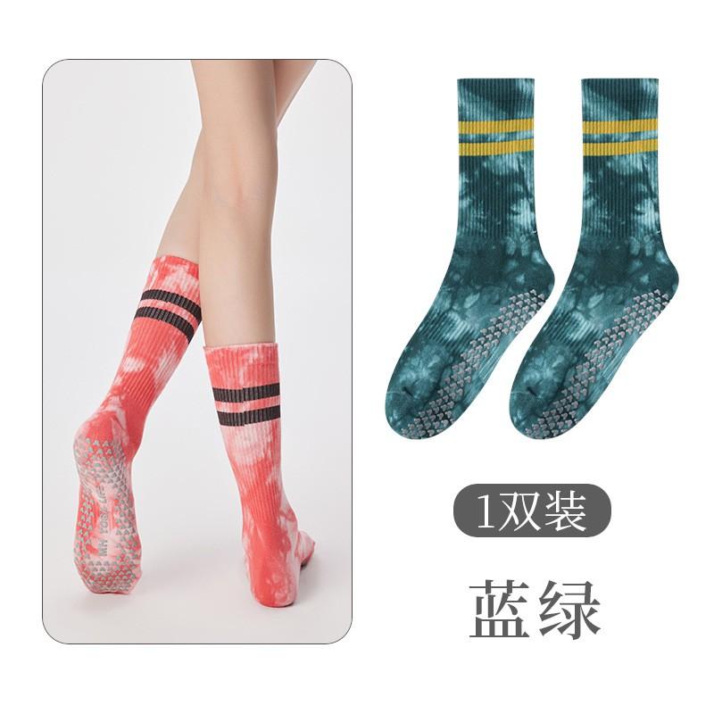 Non-Slip Yoga Socks Women Mid-Calf Cotton Blend Pilates Indoor Workout With Tie-Dye