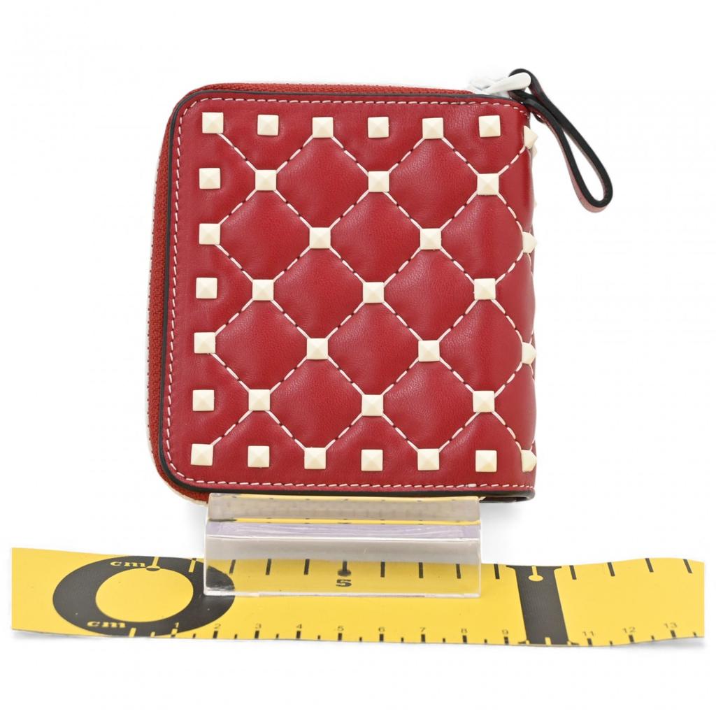 Auth VALENTINO Rockstud Compact Bifold Wallet Leather Va5516eh