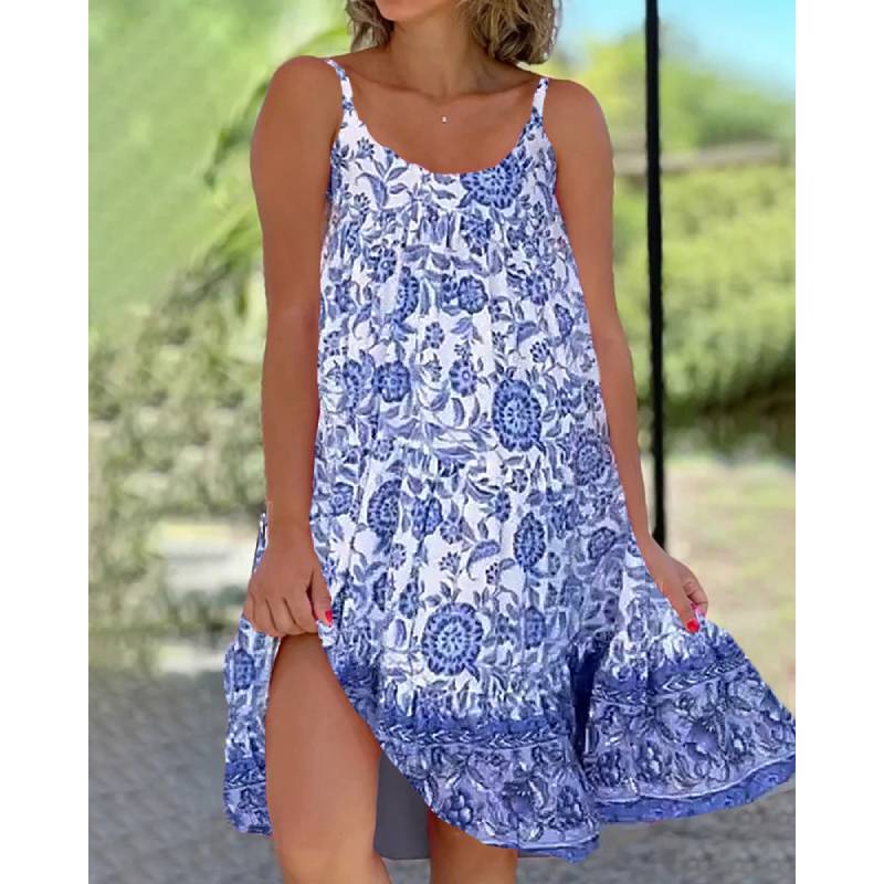 Summer Girl Dress With Watermark Print And Loose Fit For Casual Wear