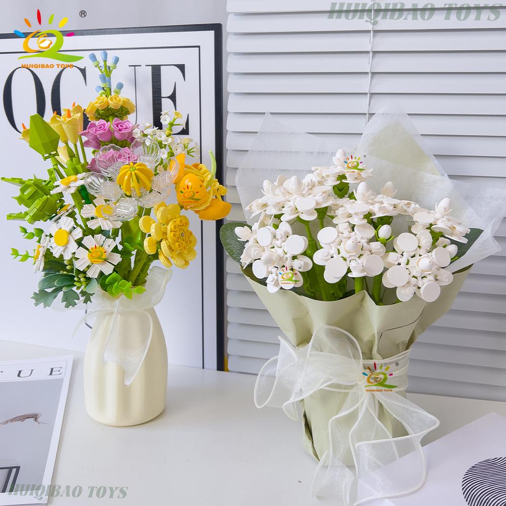 Non-Toxic Moc Bridal Bouquet Building Blocks Set Artificial Flowers For Home Decor New Year Festival Gift Bricks Kits Toys Adult