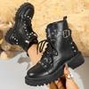 Thick-soled rivet Martin boots women's autumn and winter new large-size round head lace-up belt buckle short boots