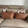 Handmade Leather Woven Bag Large Capacity Tote Mother Bag Vegetable Basket Design Shoulder Bag Tide