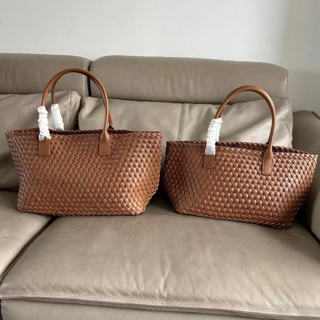 Handmade Leather Woven Bag Large Capacity Tote Mother Bag Vegetable Basket Design Shoulder Bag Tide