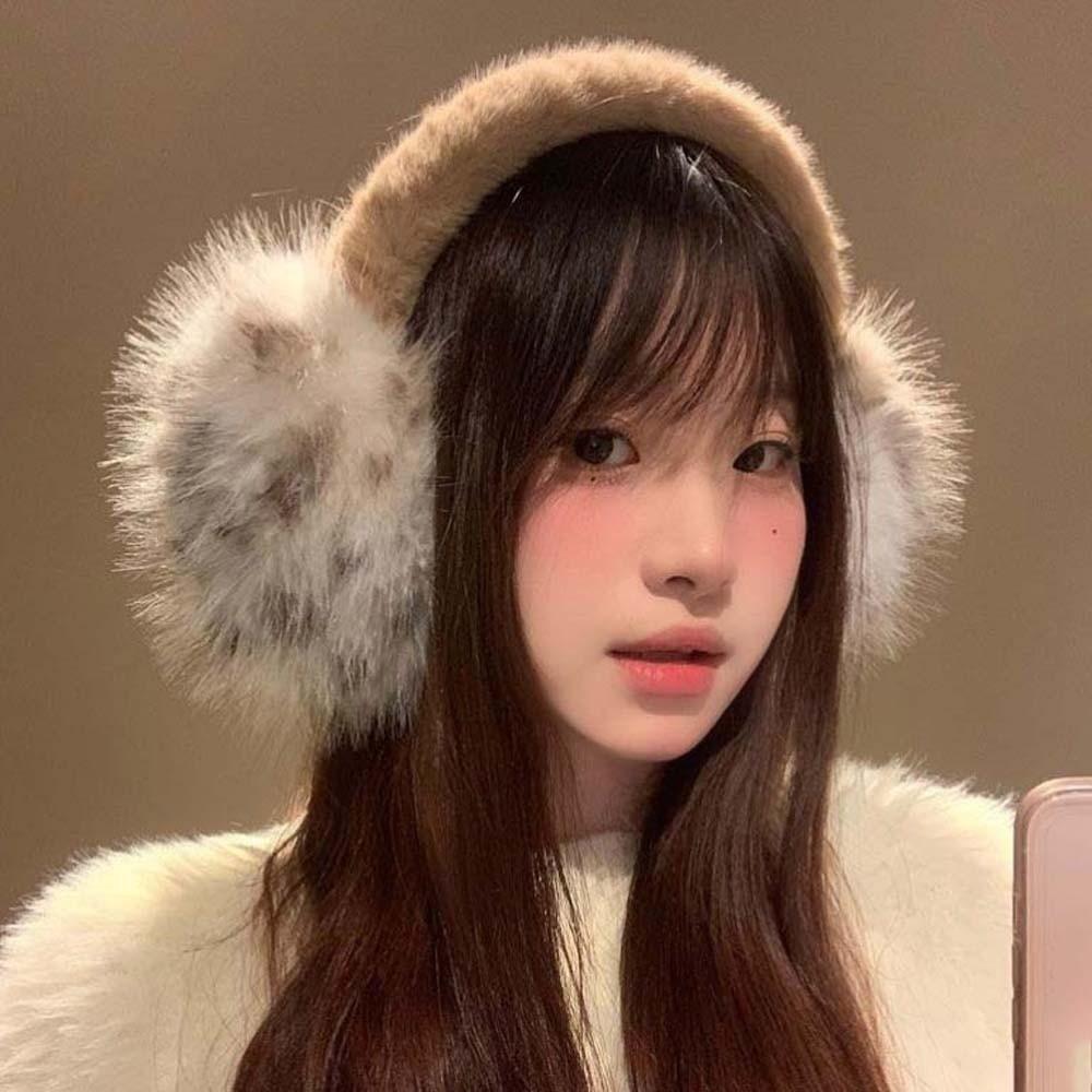 Windproof Leopard Print Earmuffs Soft Winter Thicken Earflap Foldable Ear Cover Cold Weather
