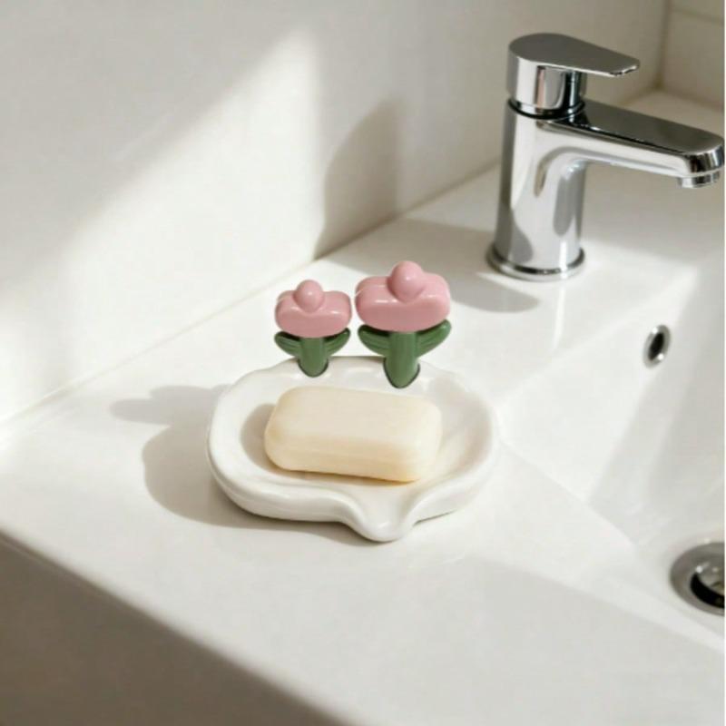 1pc Floral Self-Draining Soap Dish - Durable, Hygienic Bathroom Accessory For Home Decor