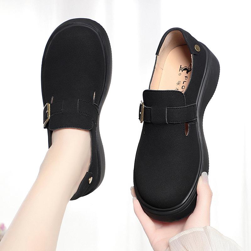 Fashion Spring Autumn Wedge Single Shoes Soft Leather Comfortable Soft Sole Shoes Middle-Aged Elderly Mom Beige White Leather Shoes