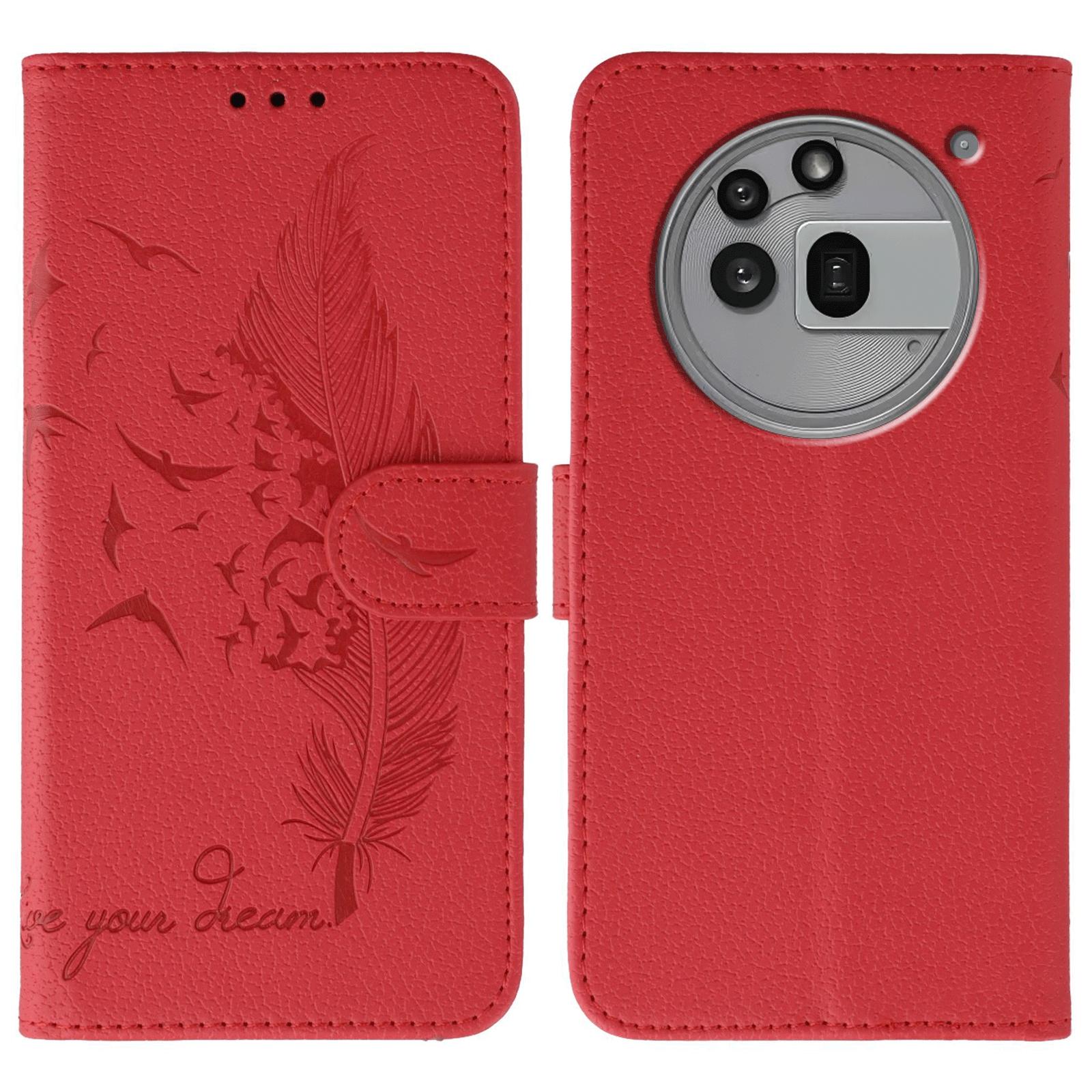 

For Nothing Phone (3a) Pro Case Feather Imprint PU Leather Wallet Phone Cover Red