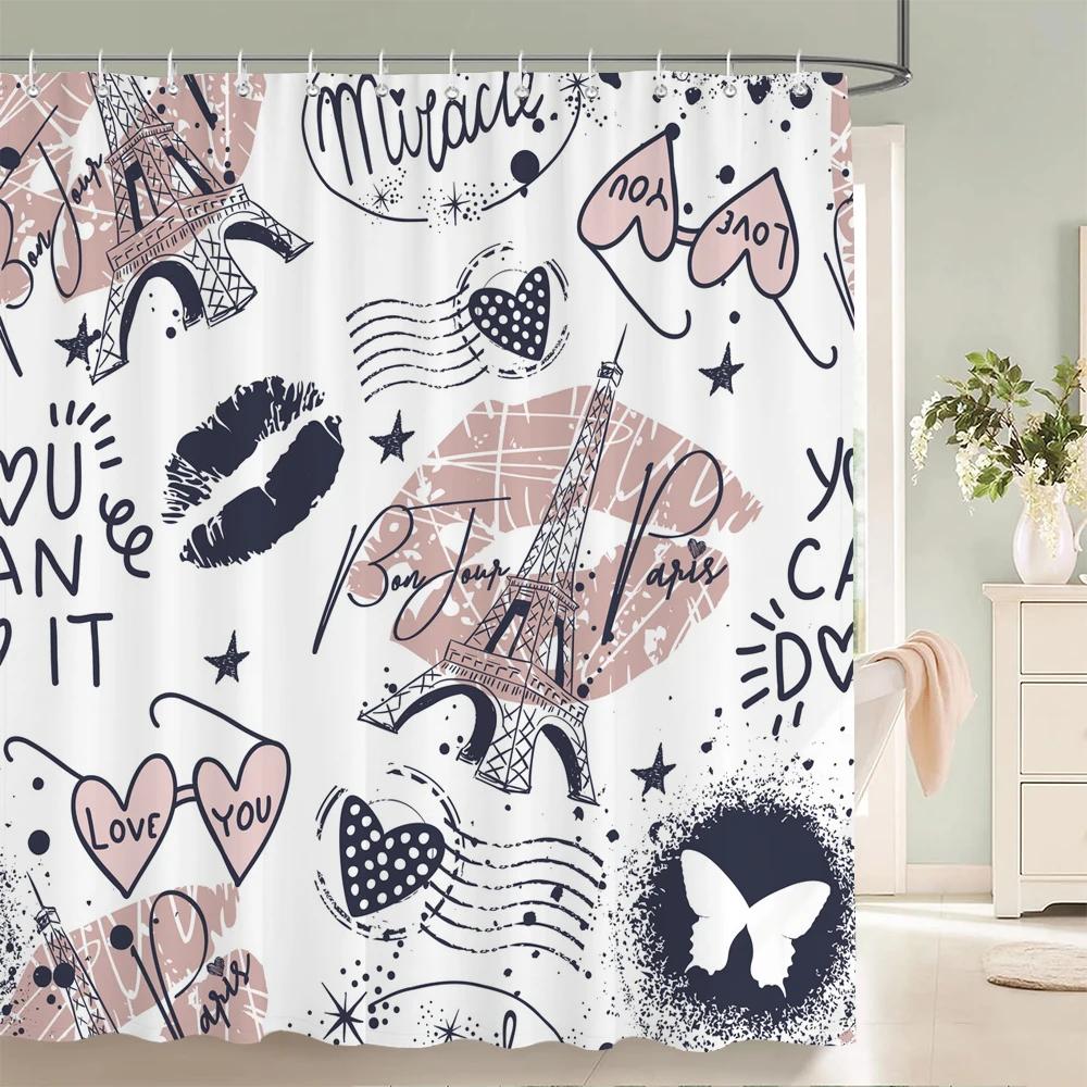 Love Red Rose Shower Curtain Bath Screen Waterproof Fabric Bathroom Decor Large Size 240X180 Valentine's Day Shower Curtains