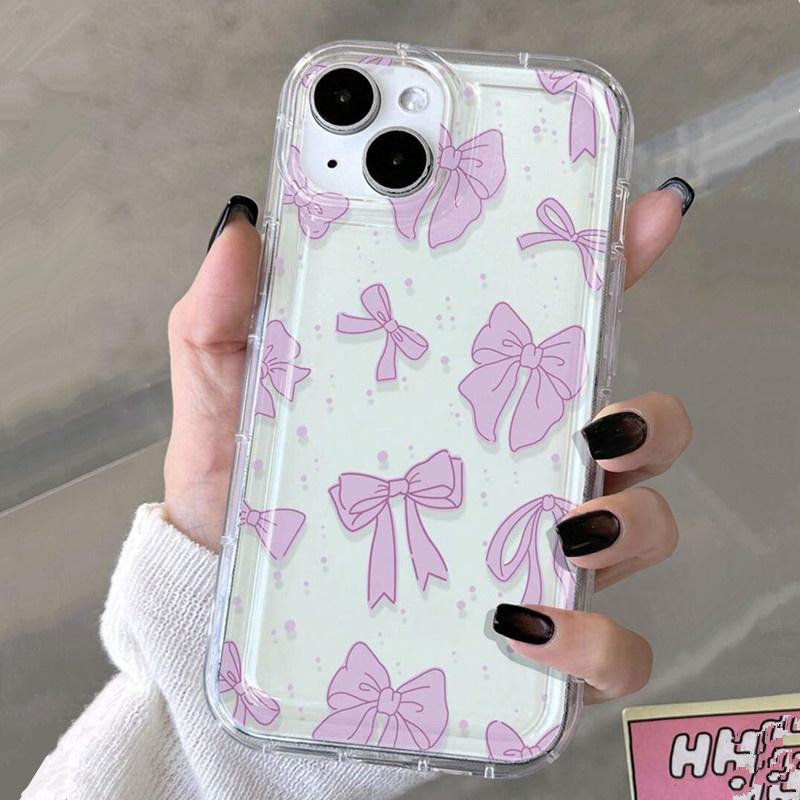 Bohemian Girl Bowknot Airbag Phone Case For iPhone 16 15 14 13 12 Mini 11 Pro Max XR XS 7 8 Plus Soft TPU Anti Drop Clear Cover