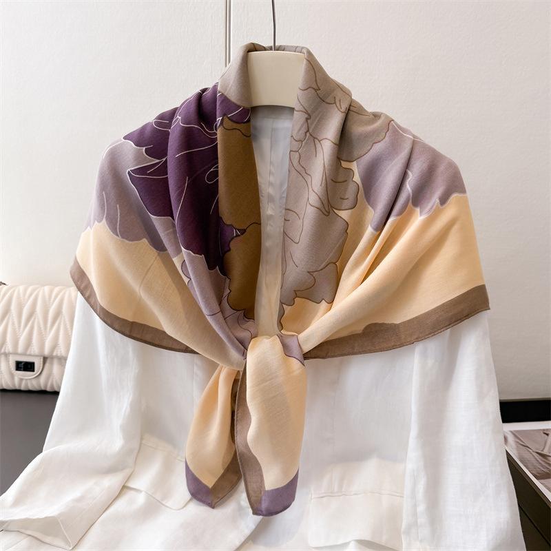 Handkerchiefs Hair Cotton Linen Scarf 90*90Cm Print Satin Big Square Silk Scarves Shawl Wraps Women Luxury Hijab Headband